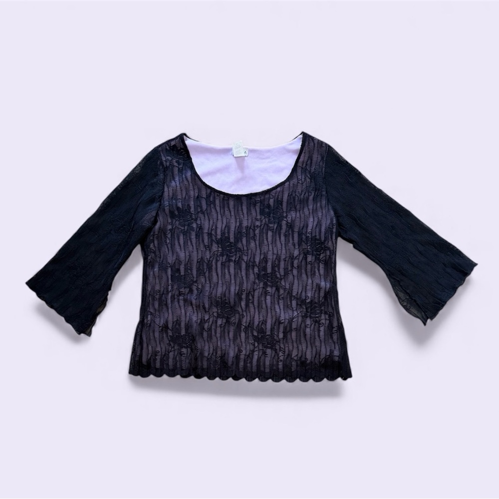 NICOLA Black Goth Lace Top with Purple Lining —Size XL.